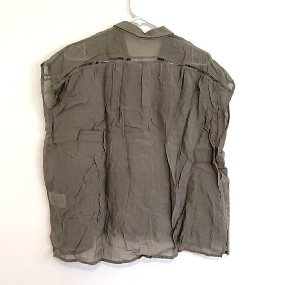 ERI + ALI ANTHROPOLOGIE Olive Green Embroidered Boxy Dolman Sleeve Button Down S - Picture 14 of 16